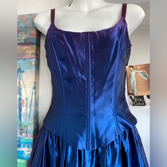 NWT 80s Gunne Sax Jessica McClintock Ombré Acetate Blue Purple Prom Dress Formal - Picture 3 of 16